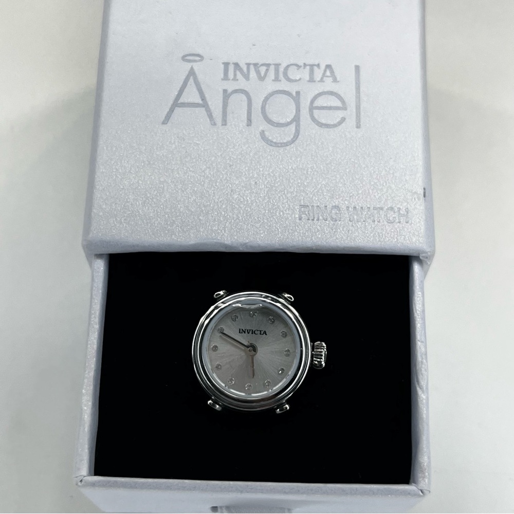 INVICTA Mini Angel Quartz Crystal Silver Dial Ladies Men’s Silver Ring Watch NWB